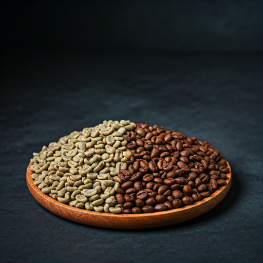 Green and roasted coffee beans showing origin comparison