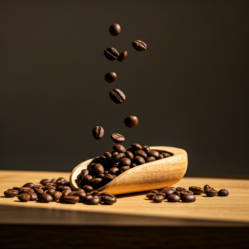 Coffee beans in wooden scoop
